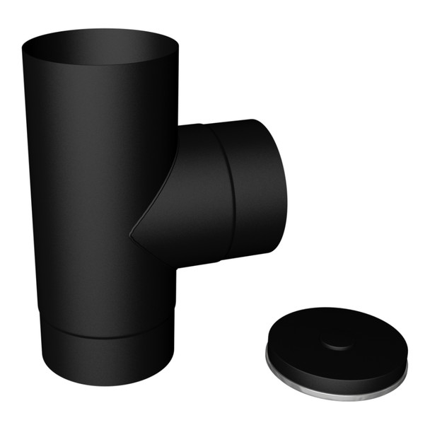 6" 90 Degree Tee Piece Matt Black Stove Flue Pipe