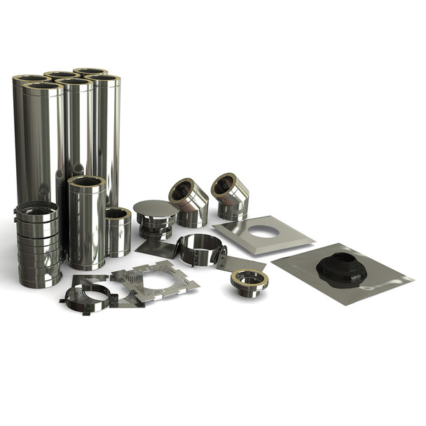 Twin Wall Flue Kit - 6" Stainless Steel - Double Storey Straight Up Internal System with Offset
