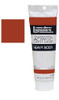 A paint color sample of the Liquitex Heavy Body Acrylic Oxide Red that is beside a tube of the Liquitex Red Oxide.