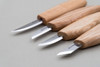 This photo is showing you a close up view of the set of 4 wood carving knives.