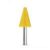 SaburrTooth 3/4 x 1 1/4" Taper Fine Grit 1/4" Shank showing the Yellow shaped taper with 1/4" shank.