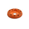 Showing an image of the SaburrTooth 2" Round Face with Holes in the orange Ex-Coarse donut wheel.