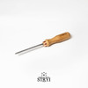 A Stryi 60° V-Tool  3mm showing the entire tool including the oak handle, copper ferrule and blade of the V-tool with a 60 degree angle and 3mm sides.