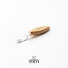 Showing the large curved blade edge and the oak handle with Stryi logo on this Stryi Spoon Carving Knife 50mm Right