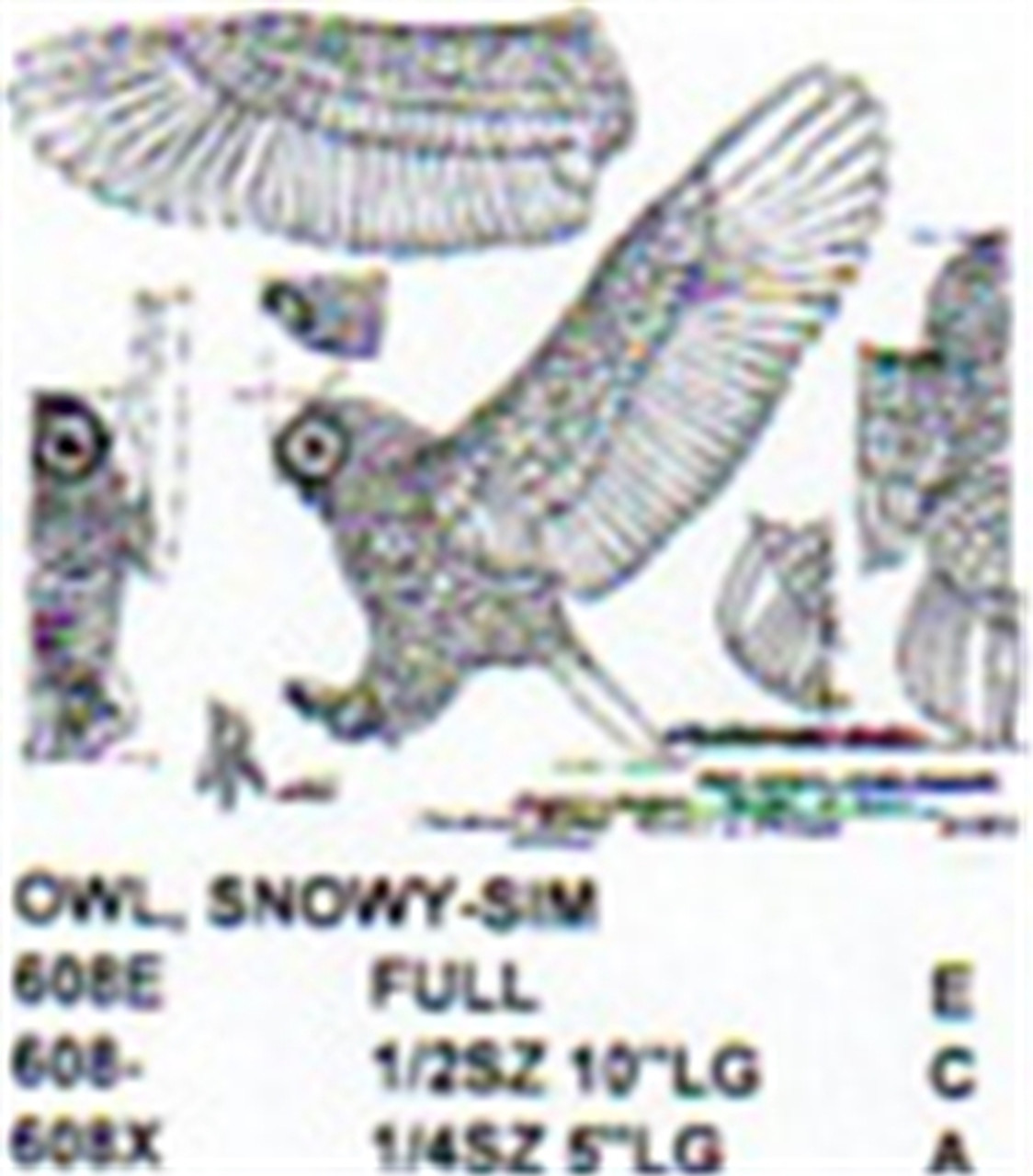 Snowy Owl Flying/Landing Carving Pattern showing the Owl landing with wings spread.