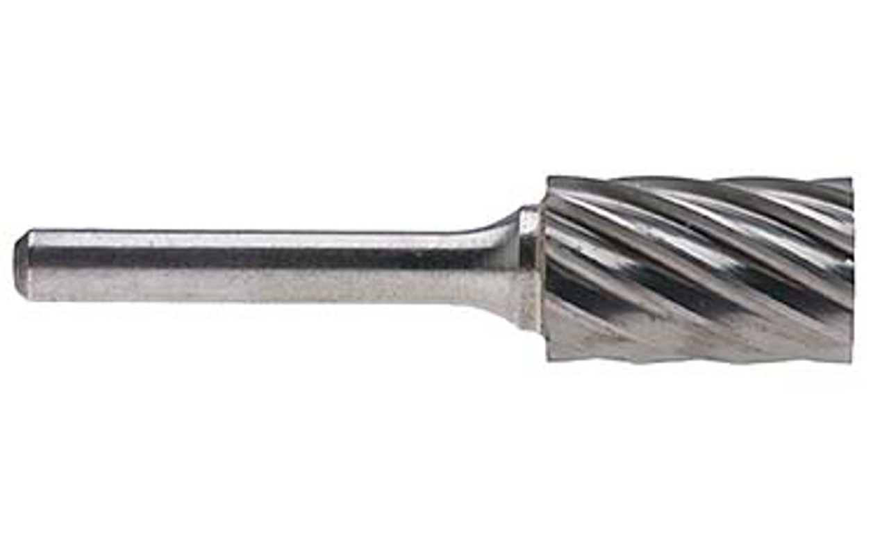 Carbide 1/2" Flat End Cylinder Burr with 1/2" x 1" cutting burr and a 1/4" shank.