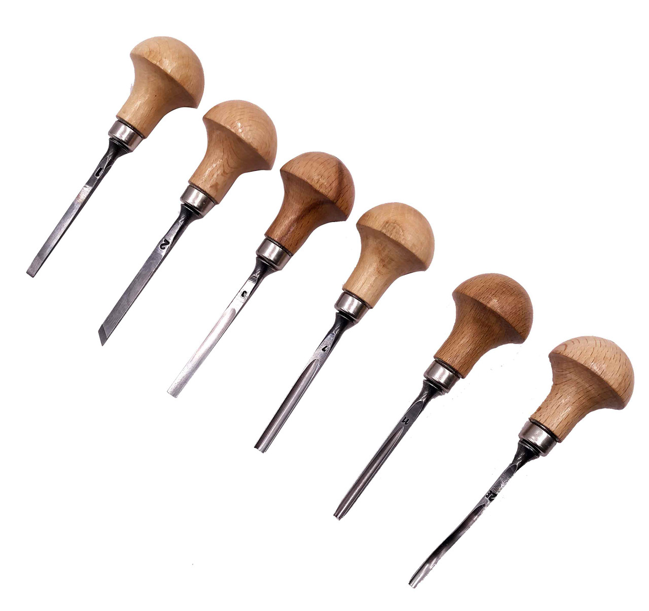 The 6 carving tools that are included in the Stubai Micro Carving Tool Set.