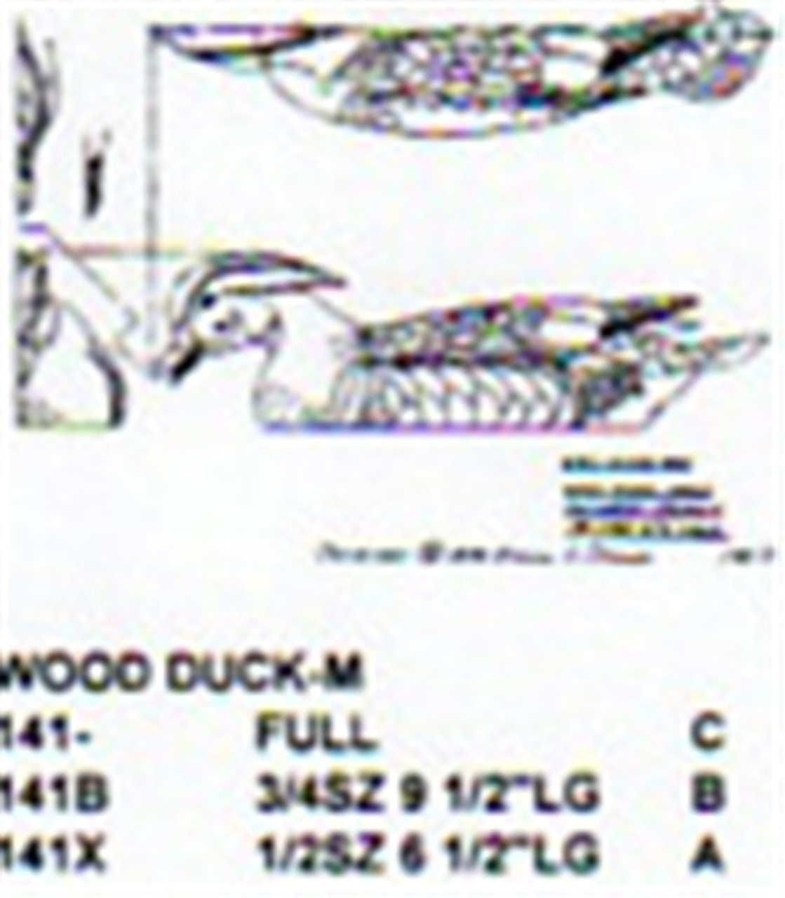 Wood Duck Male On Water/Feeding Carving Pattern showing the Stiller pattern in three different sizes.