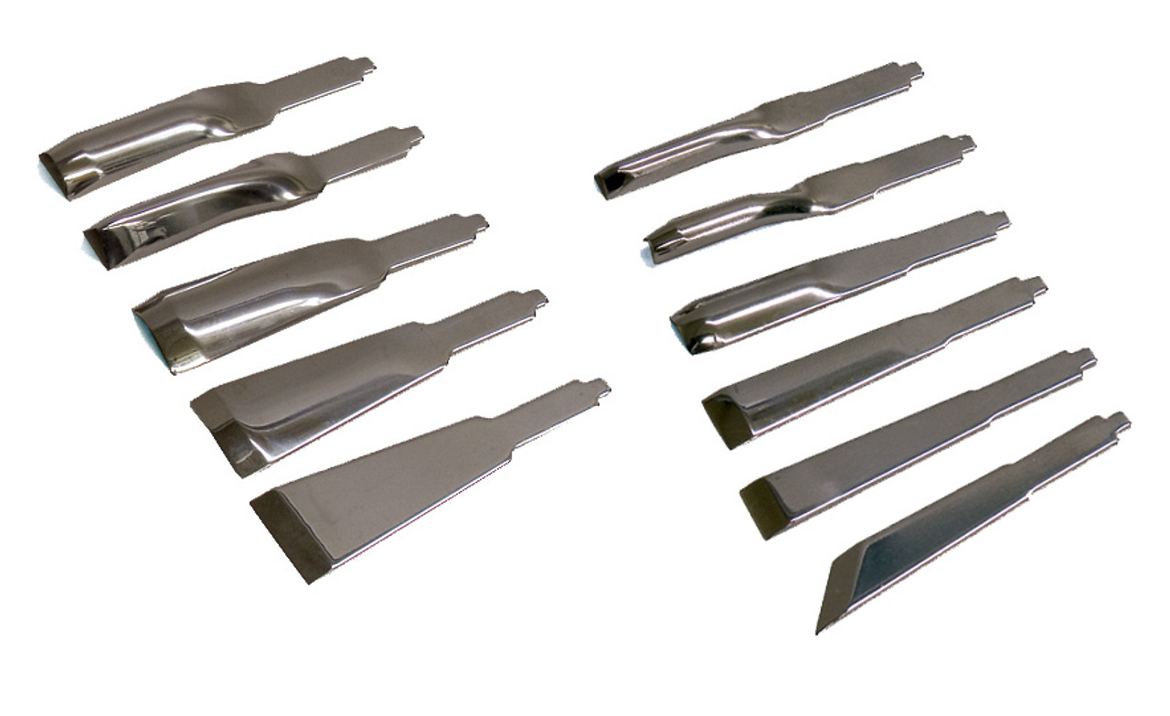 Foredom chisels come in different sizes and shapes. The chisels are pre-sharpened and made of steel. 
