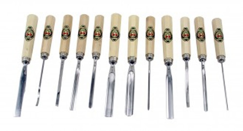 Two Cherries Set of 12 Professional Carving Tools showing all 12 tools.