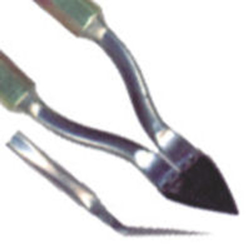 A small spear wood burning tip with a top profile and a side profile showing the thickness of the tip.