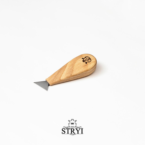A top profile of the Stryi Yurev Geometric Knife 30mm with a tapered wooden handle.