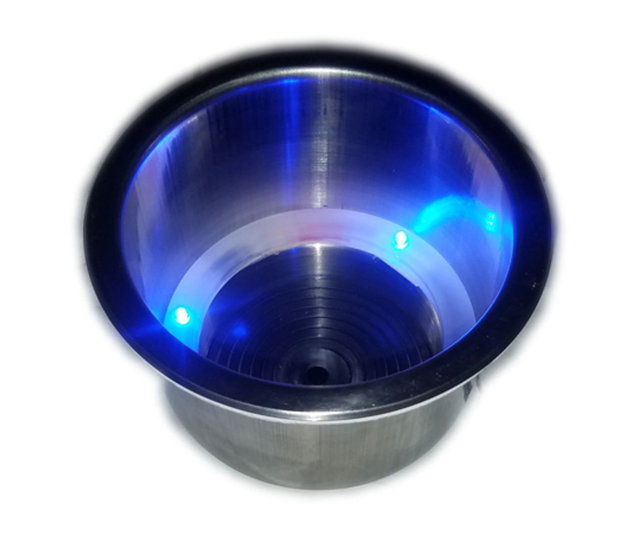 Stainless Steel Drink Holder with Drain and Blue LED Lights