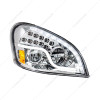 35791-UP High Power LED Chrome Headlight With LED DRL & LED Turn Signal For 2008-2017 FL Cascadia - Passenger