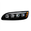 BLACK QUAD-LED HEADLIGHT WITH LED DRL & SEQ. SIGNAL FOR 2005-2015 PETERBILT 386- DRIVER