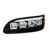 BLACK QUAD-LED HEADLIGHT WITH LED DRL & SEQ. SIGNAL FOR 2005-2015 PETERBILT 386- DRIVER