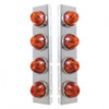 SS FRONT AIR CLEANER BRACKET WITH 8X GLASS WATERMELON LIGHTS & SS BEZELS FOR PETERBILT-DARK AMBER LENS