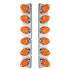 37296-UP SS FRONT AIR CLEANER BRACKET WITH 12X 19 LED WATERMELON LIGHTS & BEZELS FOR PETERBILT-AMBER LED/DARK AMBER LEN
