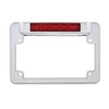 Chrome Motorcycle License Plate Frame With 3rd Brake Light - Red LED/Red Lens