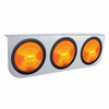 Stainless Light Bracket With 3X 4" Lights & Grommets - Amber Lens