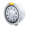 Stainless Bullet Half Moon Headlight 11 LED Bulb & LED Signal - Amber Lens