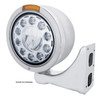 Stainless Bullet Half Moon Headlight 11 LED Bulb & Dual Mode LED Signal - Amber Lens