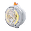Stainless Steel Guide 682-C Headlight H4 With Amber LED & Original Style LED Signal - Amber Lens