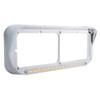 14 LED Chrome Rectangular Dual Headlight Bezel With Visor - Amber LED/Chrome Lens