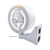 Stainless Steel Bullet Half Moon Headlight H4 With White LED & Dual Mode LED Signal-Clear Lens