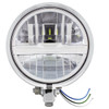 Chrome 5-3/4" Motorcycle Headlight 8 LED Bulb With Silver Bar - Bottom Mount