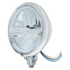 Chrome 5-3/4" Motorcycle Headlight 8 LED Bulb With Silver Bar - Bottom Mount