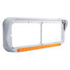 14 LED Chrome Rectangular Dual Headlight Bezel With Visor - Amber LED/Amber Lens