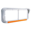 14 LED Chrome Rectangular Dual Headlight Bezel With Visor - Amber LED/Amber Lens