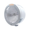 Stainless Steel Bullet Half Moon Headlight 6014 Bulb & LED Turn Signal - Clear Lens