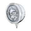 Stainless Steel Bullet Embossed Stripe Headlight H4 With White LED & Dual Mode LED Signal - Clear Lens