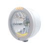 Stainless Steel Bullet Half Moon Headlight H4 With 10 Amber LED & Dual Mode LED Signal-Clear Lens