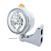 Chrome Guide 682-C Headlight H4 With White LED & Dual Mode LED Signal - Amber Lens