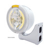 Stainless Steel Classic Half Moon Headlight H4 With Amber LED & Signal - Amber Lens