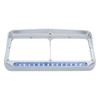 14 LED Chrome Rectangular Dual Headlight Bezel With Visor - Blue LED/Clear Lens