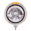 Stainless Steel Classic Headlight Crystal H4 Bulb & LED Turn Signal - Clear Lens