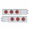 2.5" Bolt Pattern Chrome Spring Loaded Bar W/6X 12 LED 4" Refl. Lights & Visors-Red LED & Lens (Pair)
