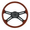 18" Matte Black 4 Spoke Steering Wheel With Horn Bezel & Button-Wood Grain