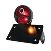 Black 1928 DUO Lamp & Blue Dot Style Tail Light Assembly With Horizontal Mounting Bracket For Motorcycle