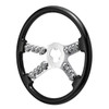18" Chrome Steering Wheel With Skull Accent - Black