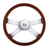 18" 4-Spoke Style Wood Steering Wheel With Hub & Horn Button Kit For Peterbilt (2006+) & Kenworth (2003+)