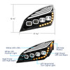 35726-UP CHROME 10 LED PROJECTOR HEADLIGHT WITH LED SEQUENTIAL TURN & DRL FOR 2018-2024 CASCADIA - PASSENGER