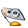 35990-UP CHROME LED PROJECTOR HEADLIGHT WITH REAR FACING TURN SIGNAL FOR INTERNATIONAL DURASTAR 2002-2018 - PASSENGER