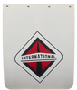 24T94X-0008 24X30X4MM Mudflap International Logo In Black Letters In White / Red / Black Background, With White Background