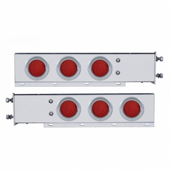 3-3/4" Bolt Pattern Deluxe SS Spring Loaded Bar W/6X 36 LED 4" Light & Visors -Red LED & Lens (Pair)