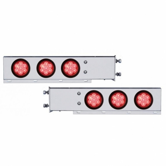 3-3/4" Bolt Pattern Chrome Spring Loaded Bar W/6X 4" 7 Red LED Lights - Red Lens (Pair)